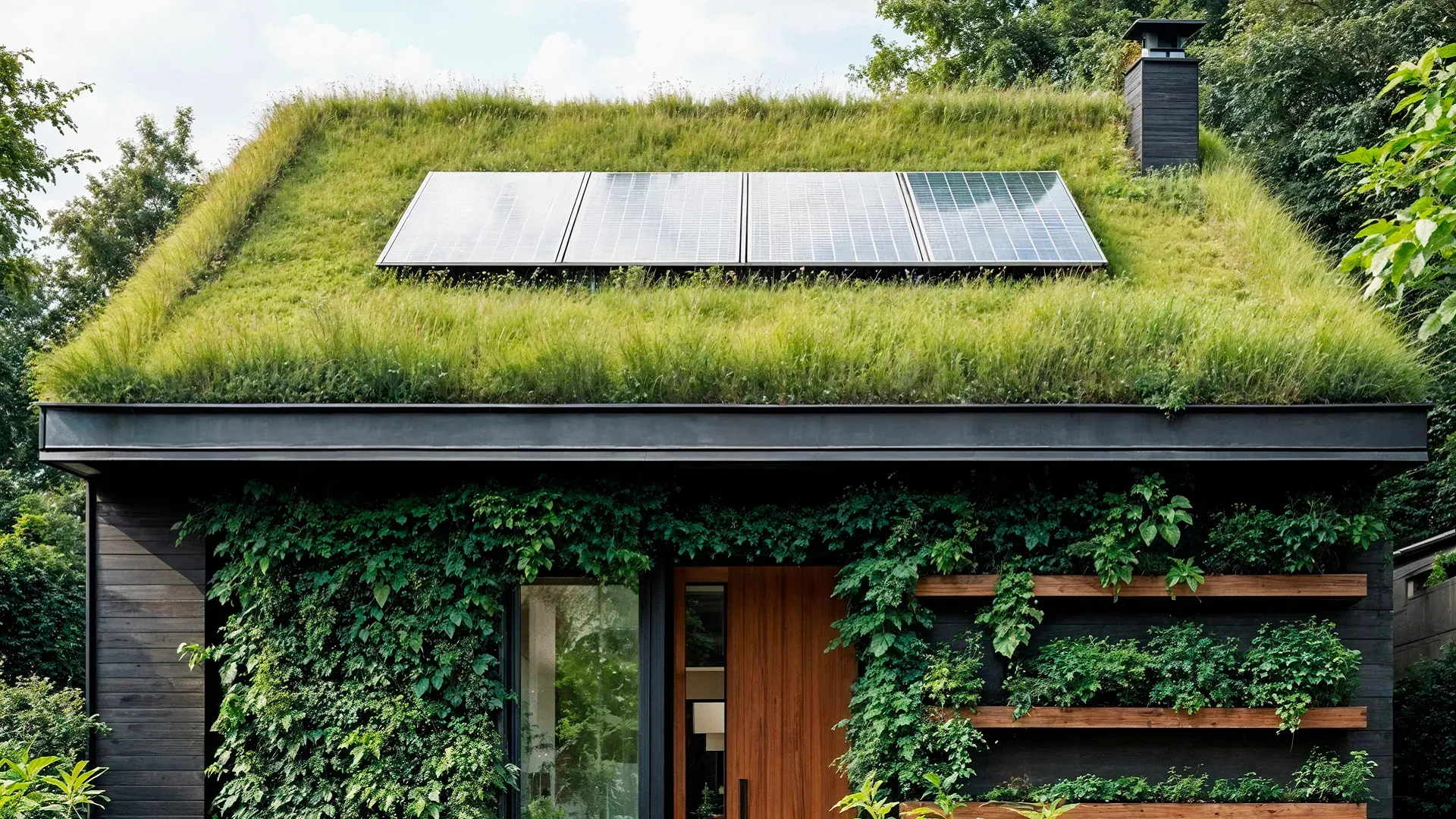 une tiny house avec des panneaux solaires sur le toit